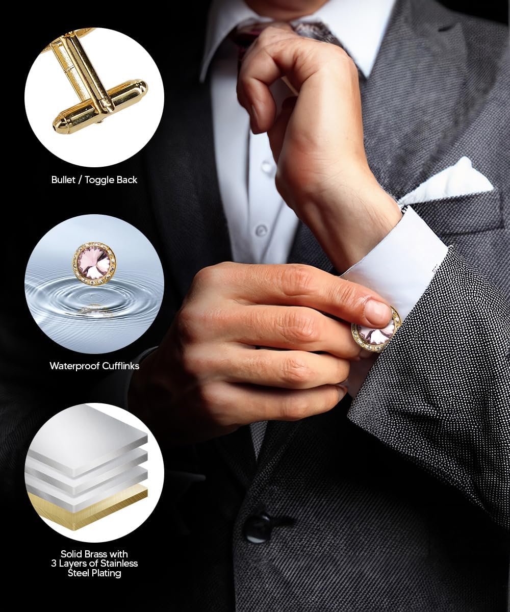 Large Bling Color Stone Cuff Links for Men – Tuxedo Suit Accessories, Cufflinks for Men