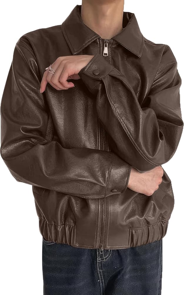 Men's Brown Genuine Sheepskin Oversized Korean Loose Leather