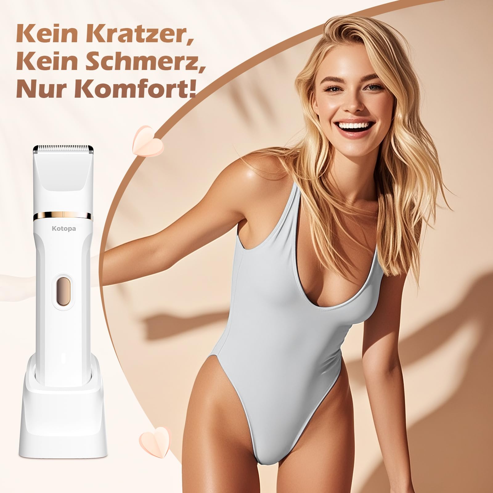 Kotopa Intimrasierer für Frauen, 3 in 1 Elektrischer Rasierer Damen für Bikinizone, Gesicht und Körper, Kabelloser Bikini Trimmer für Intimbereich, Wasserdicht & Hautfreundlich(Gold)