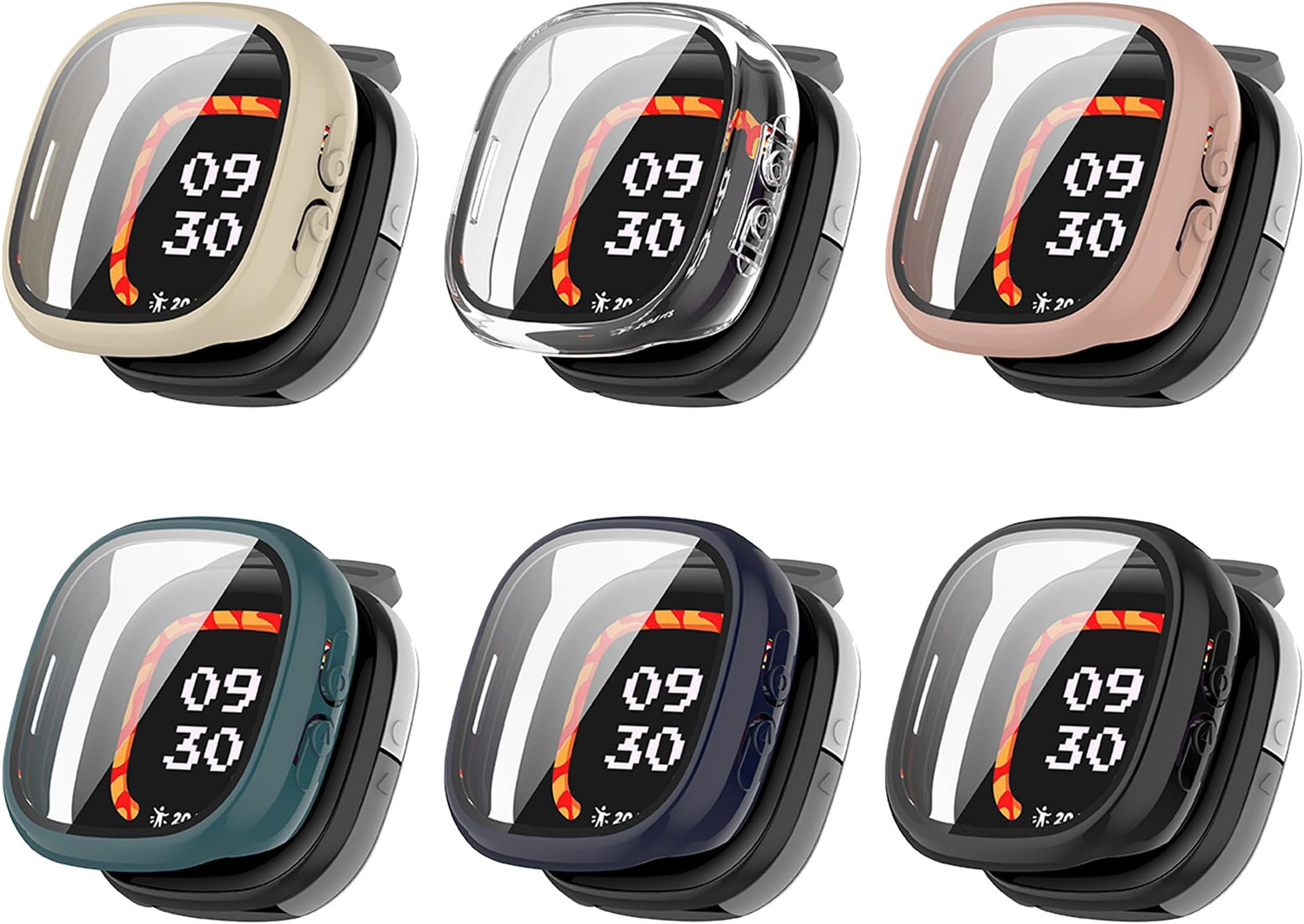 [RuenTech] 6 Sets Compatible Fitbit Ace LTE Kids Watch Case, Hard PC+ HD Anti-Blast Glass Film Integrated Protective Cover for Fitbit Ace Lte Smart Watch Accessories