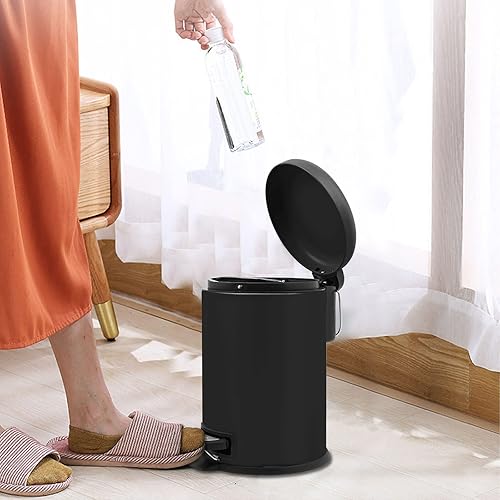 Miniatura 5 de Cubo de basura pequeño con pedal de pie, cubo de basura de baño de 0.8 galones con tapa de cierre suave, cubo de basura redondo de acero inoxidable