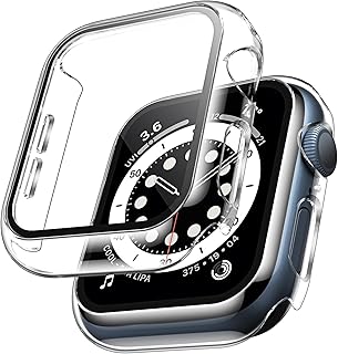 TAURI 2 Pack Hard Case for Apple Watch SE/Series 6/5/4 44mm with 9H Tempered Glass Screen Protector, [Touch Sensitive] [Full Coverage] Slim Bumper Protective Cover for iWatch 44mm - Clear