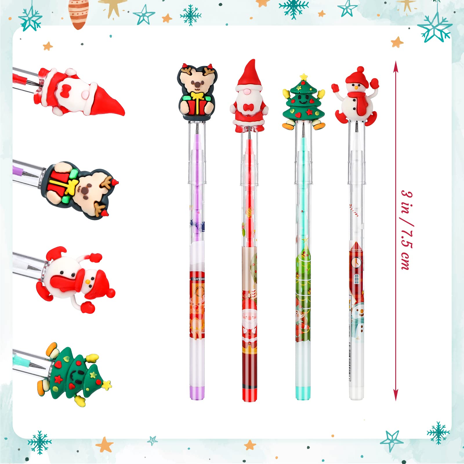 Toyvian 16Pack Matite di Natale Matite Non per Affilare a Punta Impilabile Matita Push Bambini Matita Impilabile Babbo Natale Albero Cervo Pupazzo di Neve di Natale