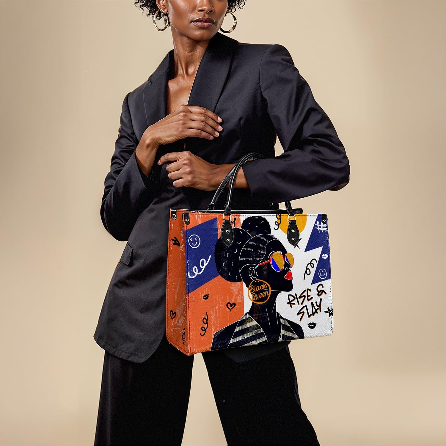 Afroyla African Black Women's Leather Bag, Medium Size, Premium Vegan Leather, Valentine's Day Gifts for Her, Wife, or Mother - Image 11