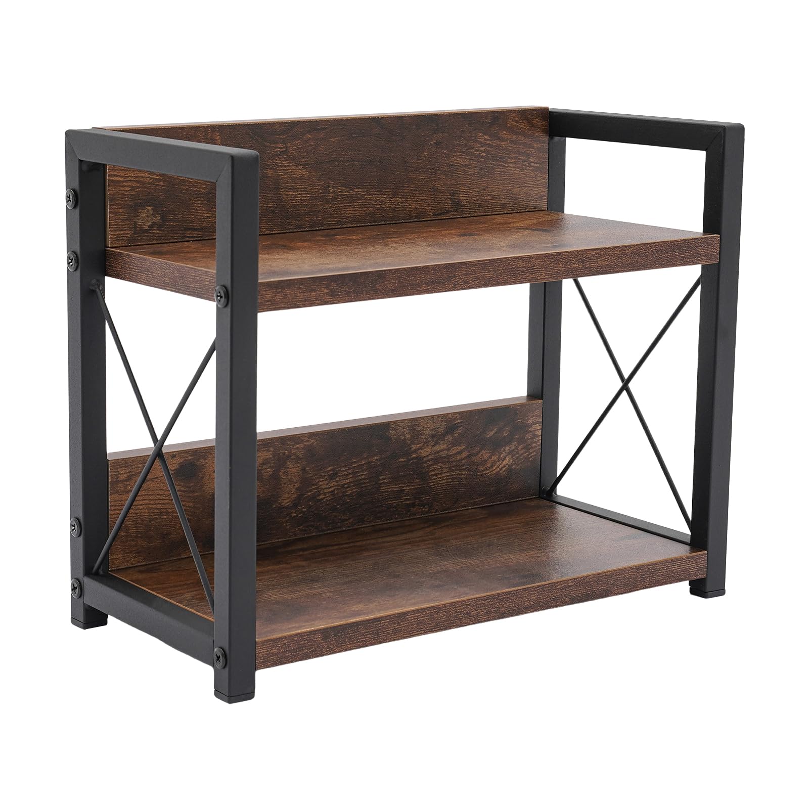 Gewürzregal, Küchenregal Stehend aus MDF und Eisen, 2 Etagen Gewürzständer für Arbeitsplatte, Stabiler Küchen Organizer mit 30kg Belastbarkeit, Rutschfest, Braun, 30x15,75x26,42cm