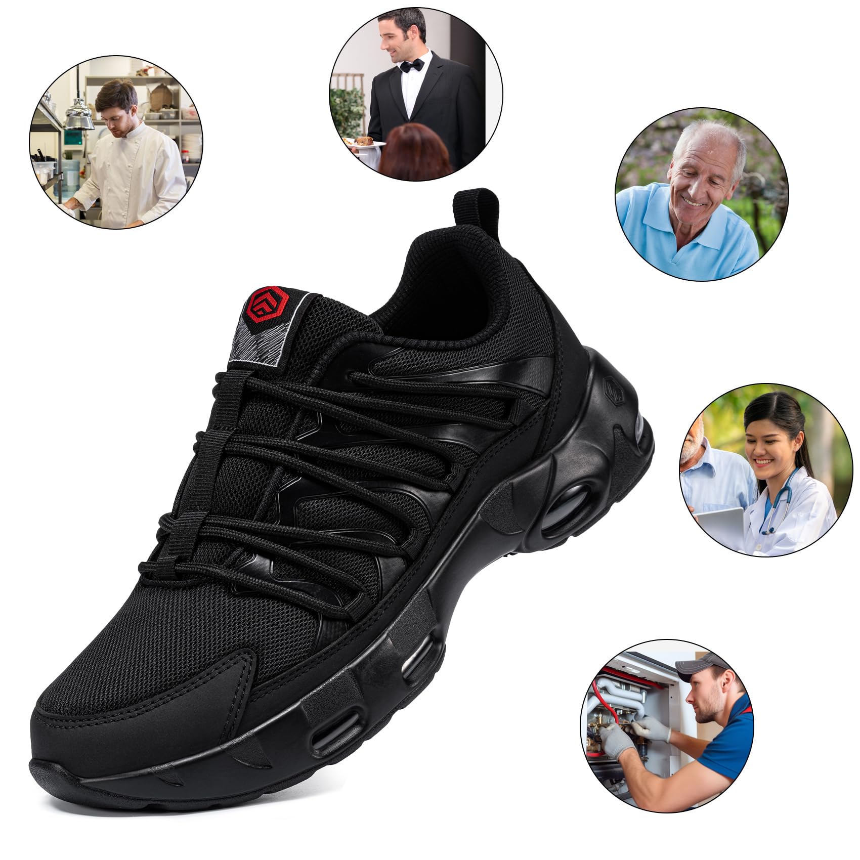 LARNMERN Antideslizante Cocina Zapatillas de Cocina Hombre Zapatos de Trabajo Hostelería Calzado Antideslizante sin Puntera (Negro Nuevo,42), YSEU01A-LCA313230190