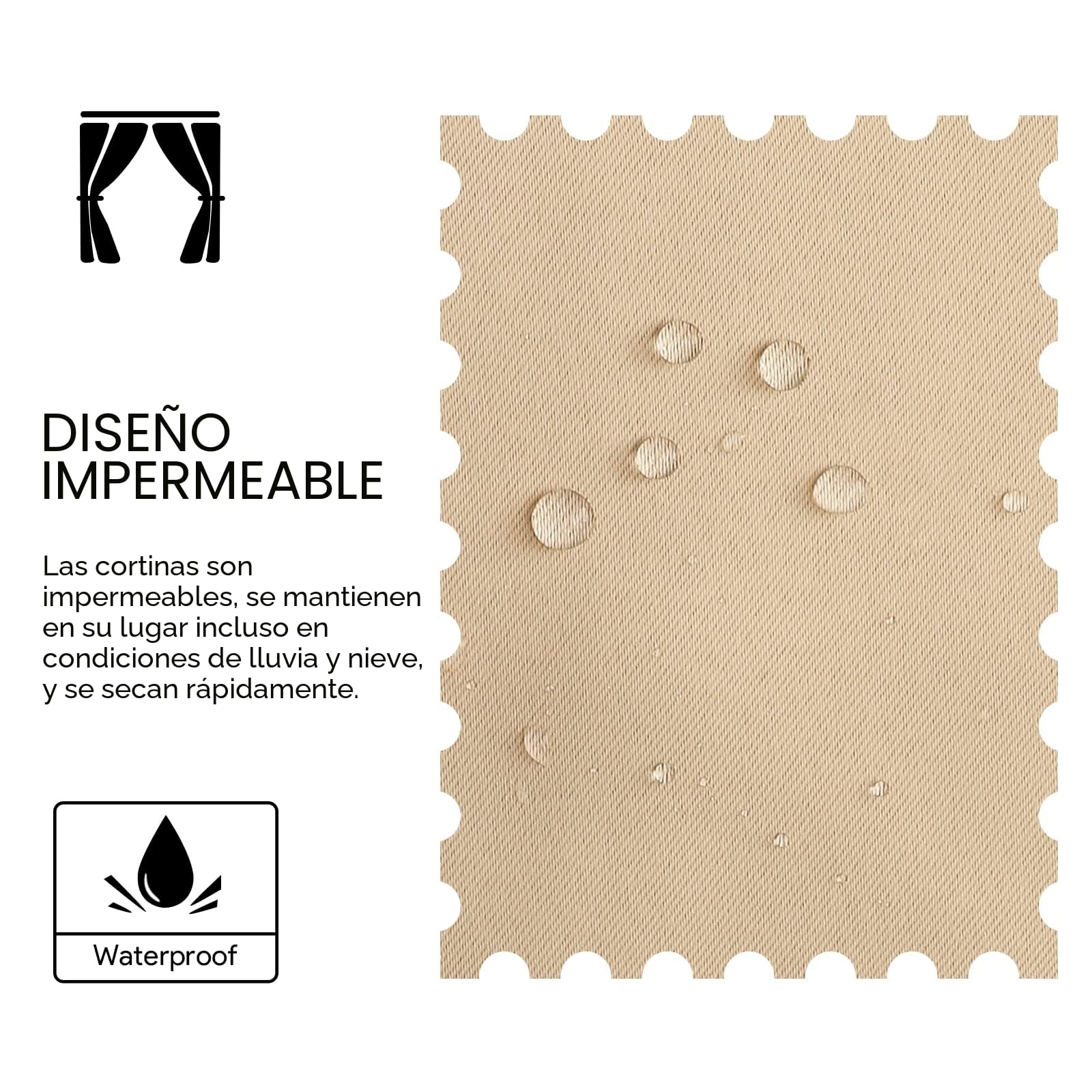Cortina para Exteriores Impermeable con Anillos, Adecuada para Balcones, Pérgolas y Terrazas (132 * 245 cm, Beige)