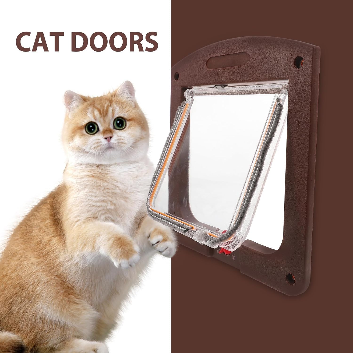 YARNOW Locking Cat Door Dog Flap for Interior Doors with Control Brown Sturdy Cat Flap Suitable for Small Dogs