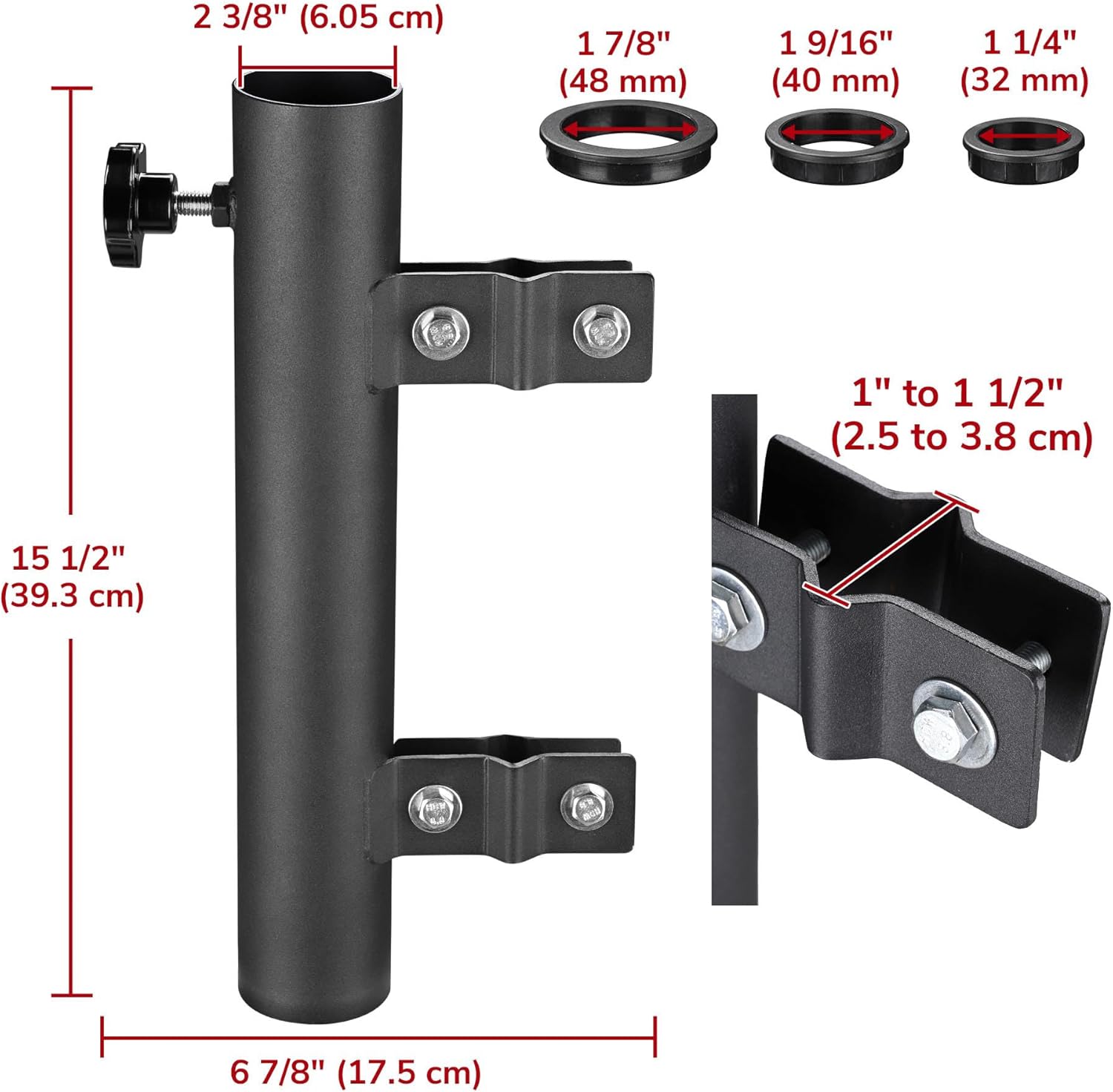 Yescom RV Flag Pole Holder Ladder Mount Bracket Fits for Pole Diameter 1" to 2 3/8" Compatible with Rails Diameter 1" to 1 1/2" for RV Camper, Black