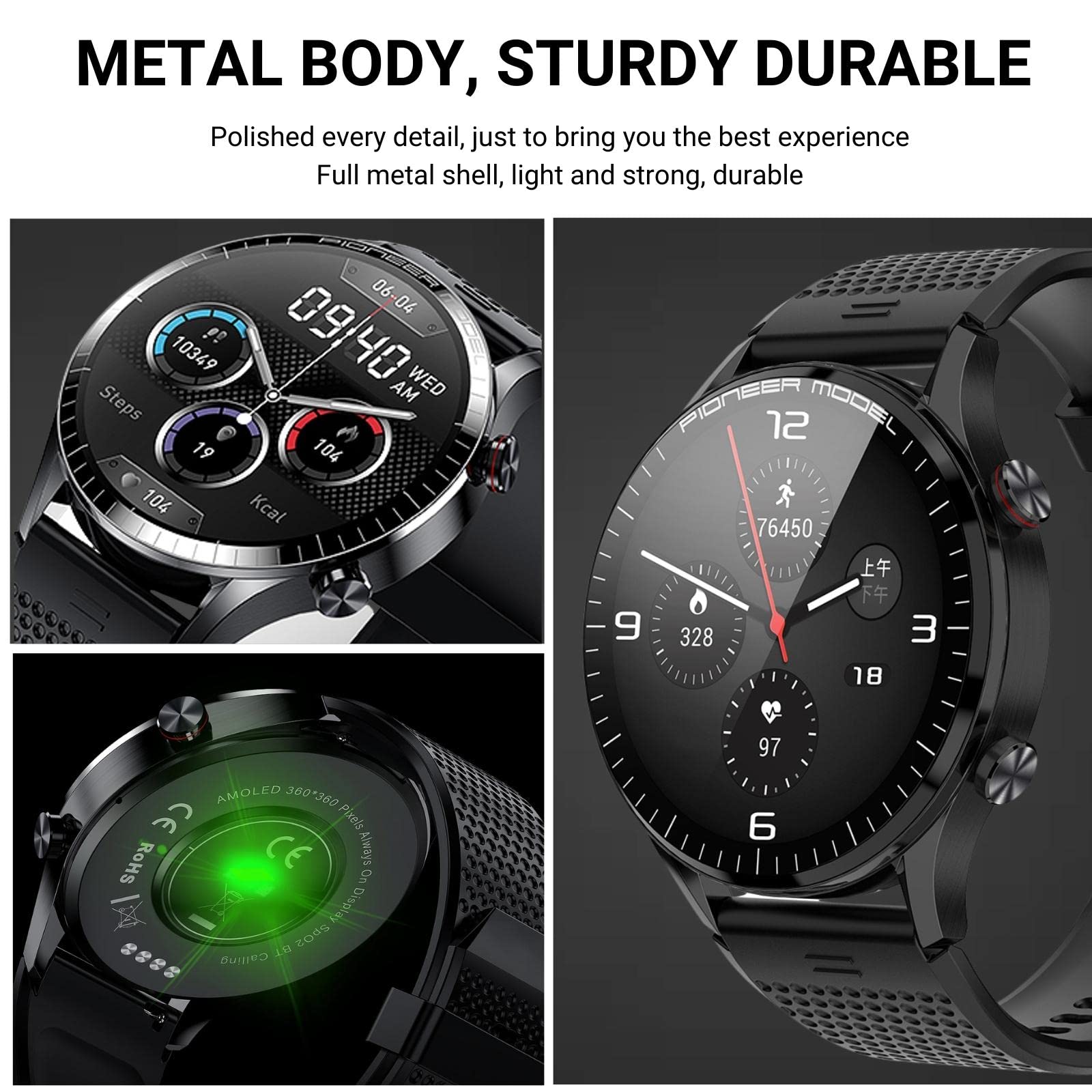 Inteligentny zegarek Answer Make Call, 3.8 cm AMOLED Smartwatch do telefonów z systemem Android i iOS z połączeniami/wybieraniem Bluetooth, śledzeniem aktywności fitness, monitorowaniem snu