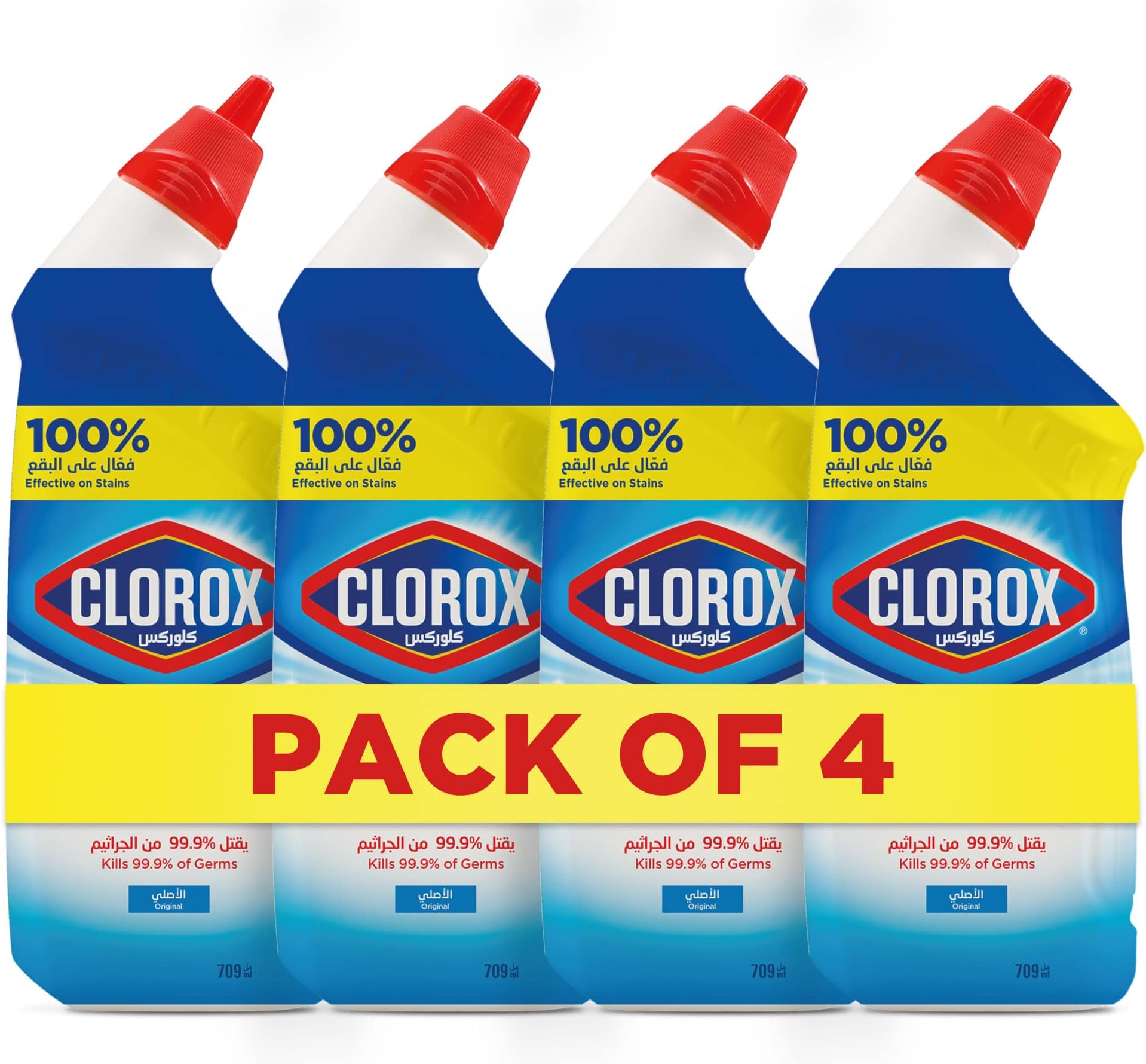 Toilet Cleaner Original Scent, Disinfecting Toilet Bowl Cleaner with Bleach, Kills Germs and Removes Stains, 709 ml, Bundle Pack of 4