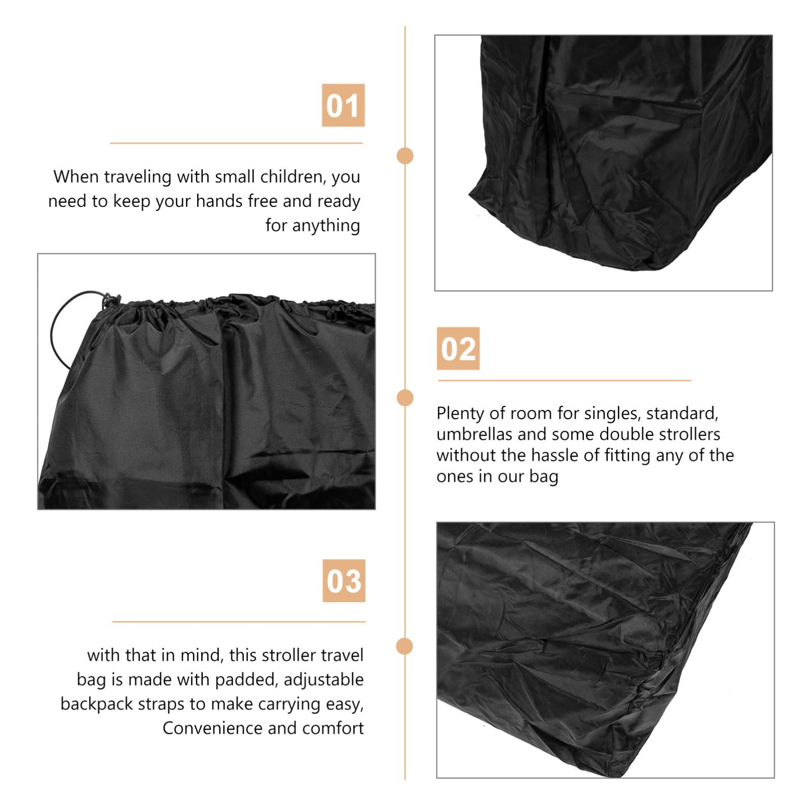 Hemobllo Borsa e Doppia Tracolla da Viaggio per Passeggino in Nylon Nero Chiusura Regolabile Compatibile la Maggior Parte dei Passeggini per Viaggi in Aereo