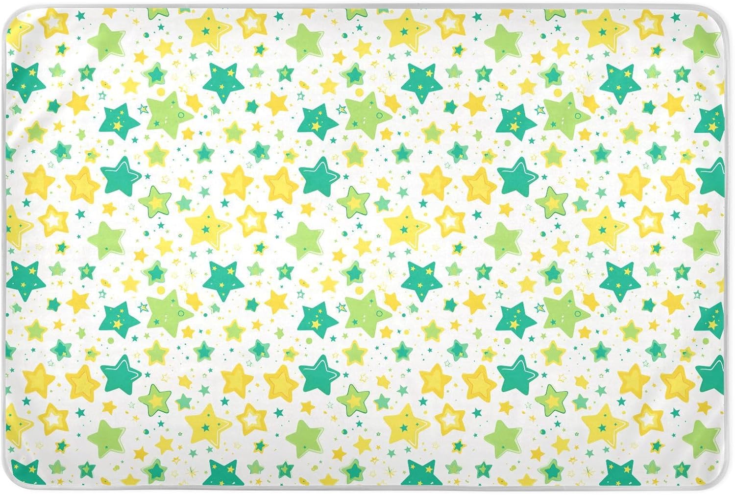 Green and Yellow Stars Extra Large Resuable Potty Training Pee Pad Soft Absorbent Toddler Bed Pee Pads Breathable Diaper Pads for Kids Bedwetting , 52" L x 34" W