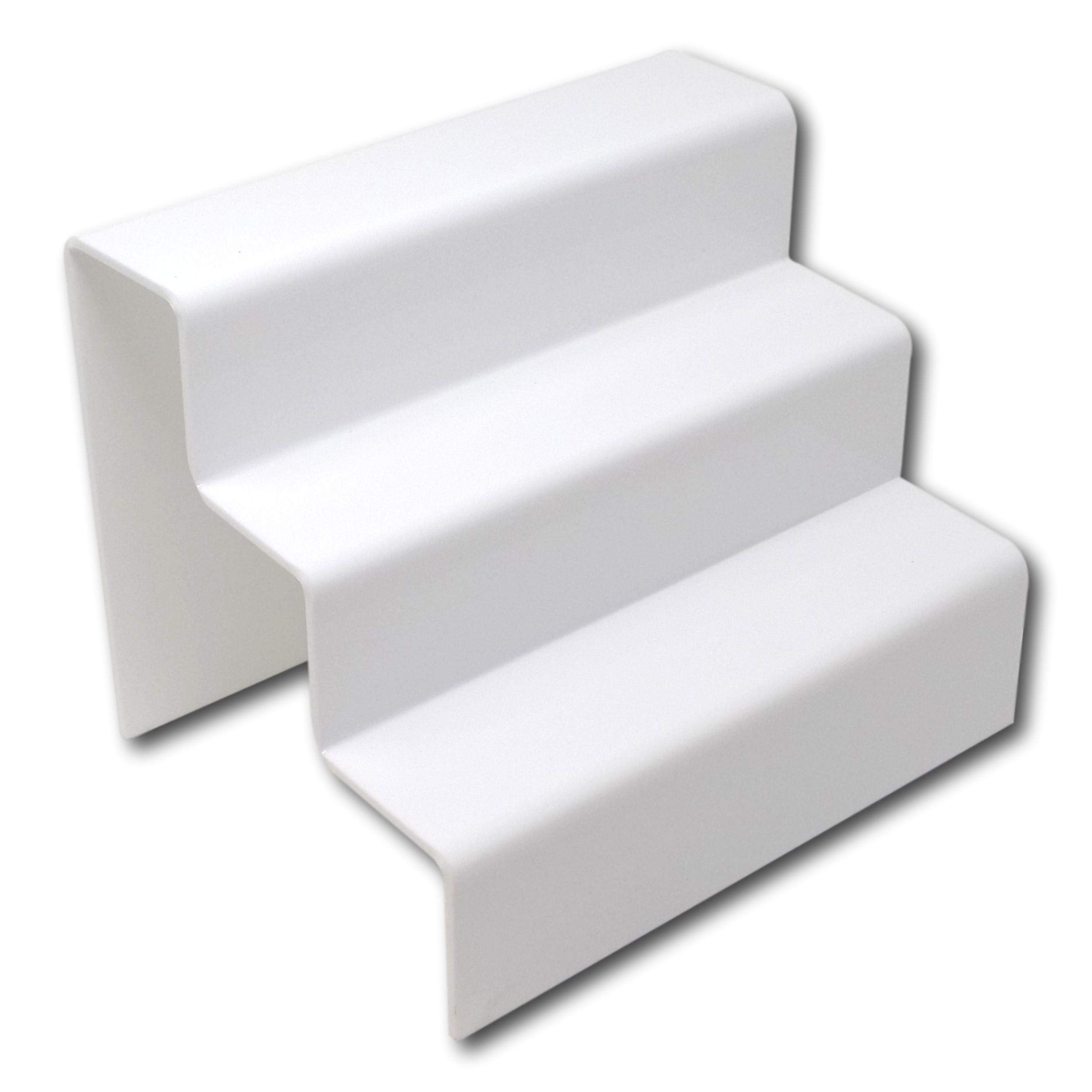 EPOSGEAR Three (3) Step Tier Clear or Coloured Acrylic Plastic Retail Riser Counter Display Plinth Stands - Perfect for Shops, Stalls, Ornaments, Models etc (White, Medium)