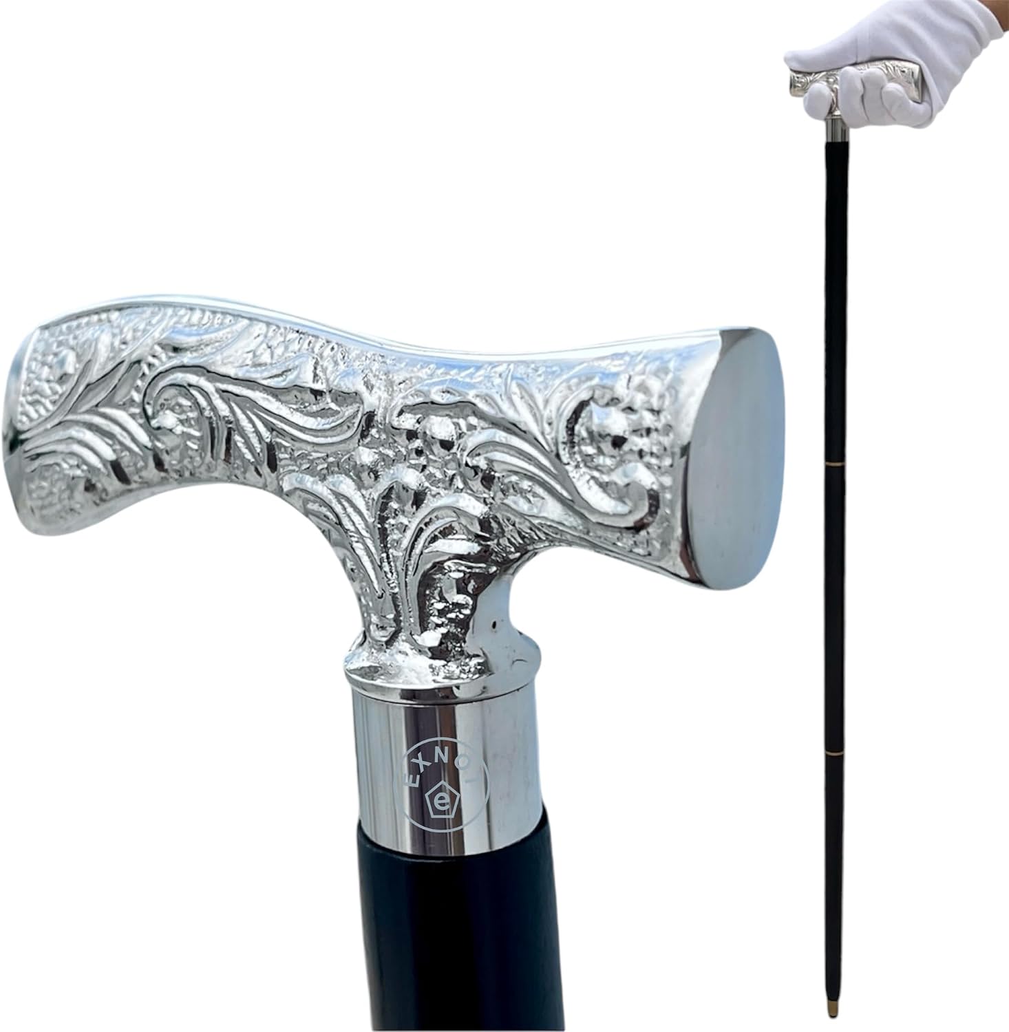 Antique Brass Walking Stick Deluxe Walking Cane Beautiful Brass Silver Handle Walking Stick for Men and Women Gift