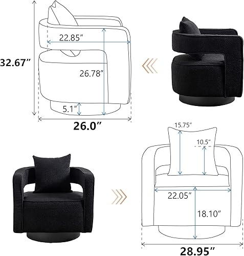Miniatura 2 de ODUWA Silla giratoria de barril de 26 pulgadas de ancho, moderna silla redonda con brazo Boucle con base negra, tapizada, cómoda, giratoria de 360
