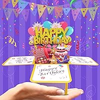 Vista 4 de Tarjetas de cumpleaños para mujer, tarjeta desplegable de feliz cumpleaños, tarjeta de felicitación 3D de cumpleaños con tarjeta de notas en blanco