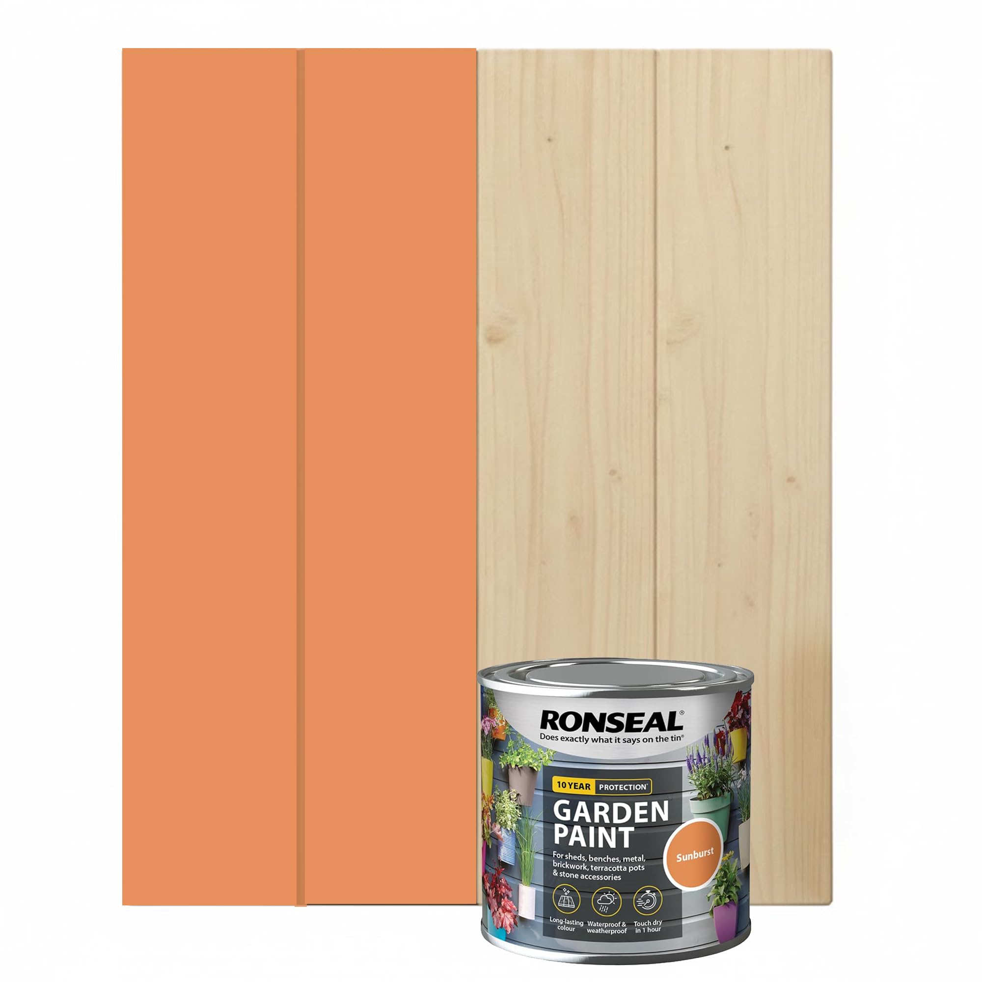 DUAYRA 750ML Garden Paint, Water Based Exterior Paint, UV Damage Mid Sheen Weather Resistant Paints For Pots, Bricks, Metal, Fast Drying Fence Paints, Resists Cracking (Sunburst, 750 M L)