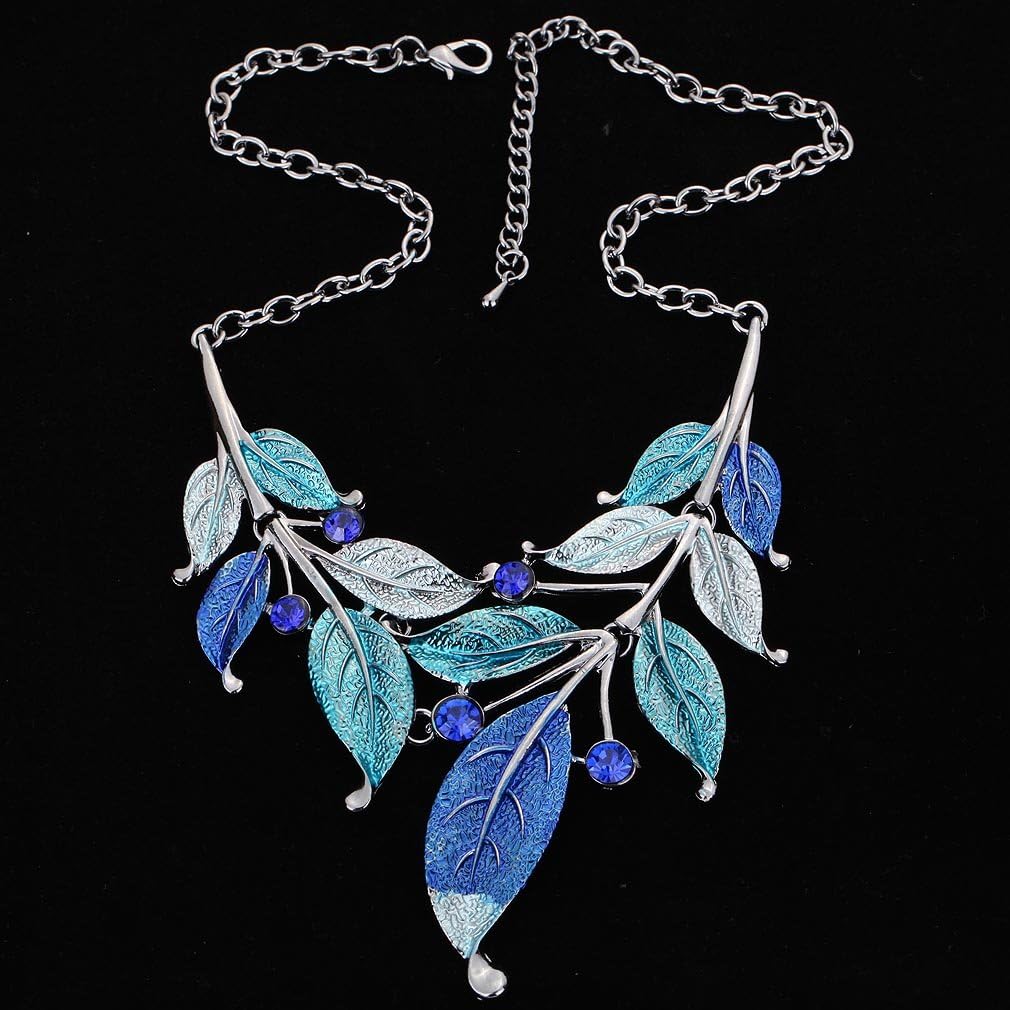 YAZILIND Multicolor Leaf Branch Earrings Chunky Bib Necklace Jewelry Set Women Wedding Party - Image 3