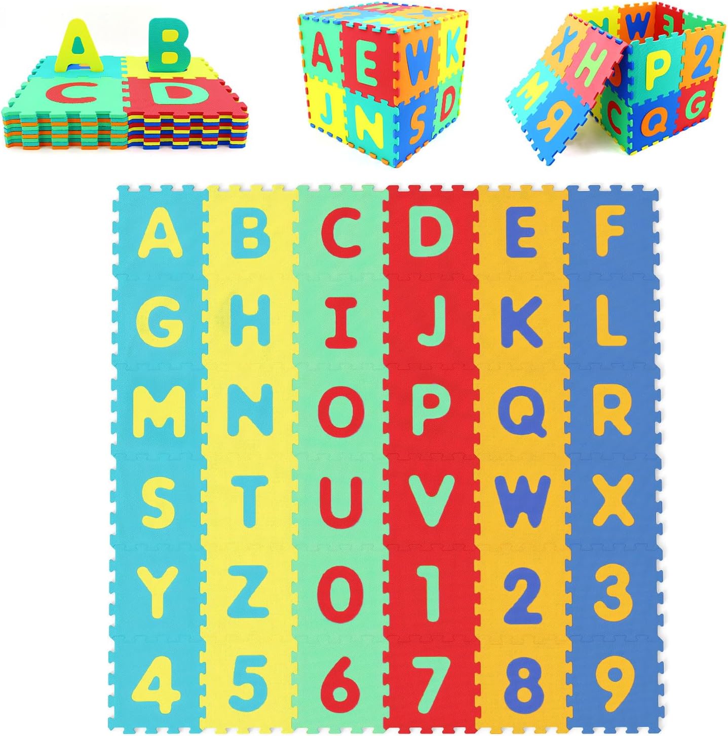 HONEY JOY Foam Floor Tiles for Kids, 12.5” x 12.5” EVA 36-Piece Interlocking Alphabet & Numbers Play Mat, Non-Slip Large Soft Puzzle Carpet Rug, Easy to Clean, for Baby Crawling Exercise, Playroom
