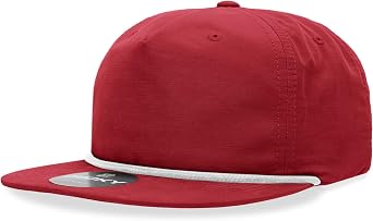 DECKY Standard 5 Panel High Profile Relaxed Cotton Blend Rope Hat, Red/White