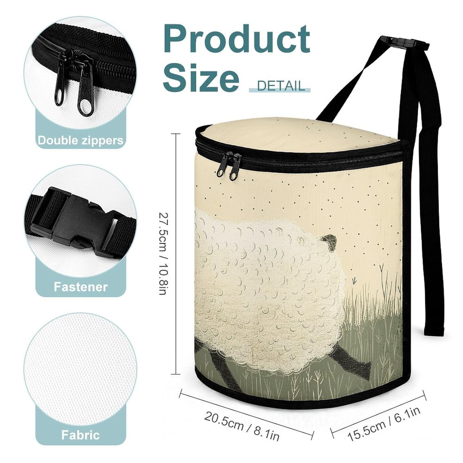 MUSM Leakproof Car Trash Can 2.5 Gallon, Durable Automotive Garbage Bag with Waterproof Liner, Hand Drawn Sheep Trash Bag for Car, Truck, RV & Bathroom