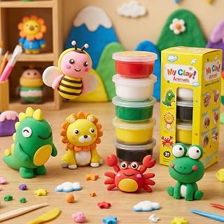 OpenairComfort Air Dry Clay Kit for Kids: 5 Animal Modeling Clays with Tools & Tutorials, Safe Non-Sticky Non-Toxic