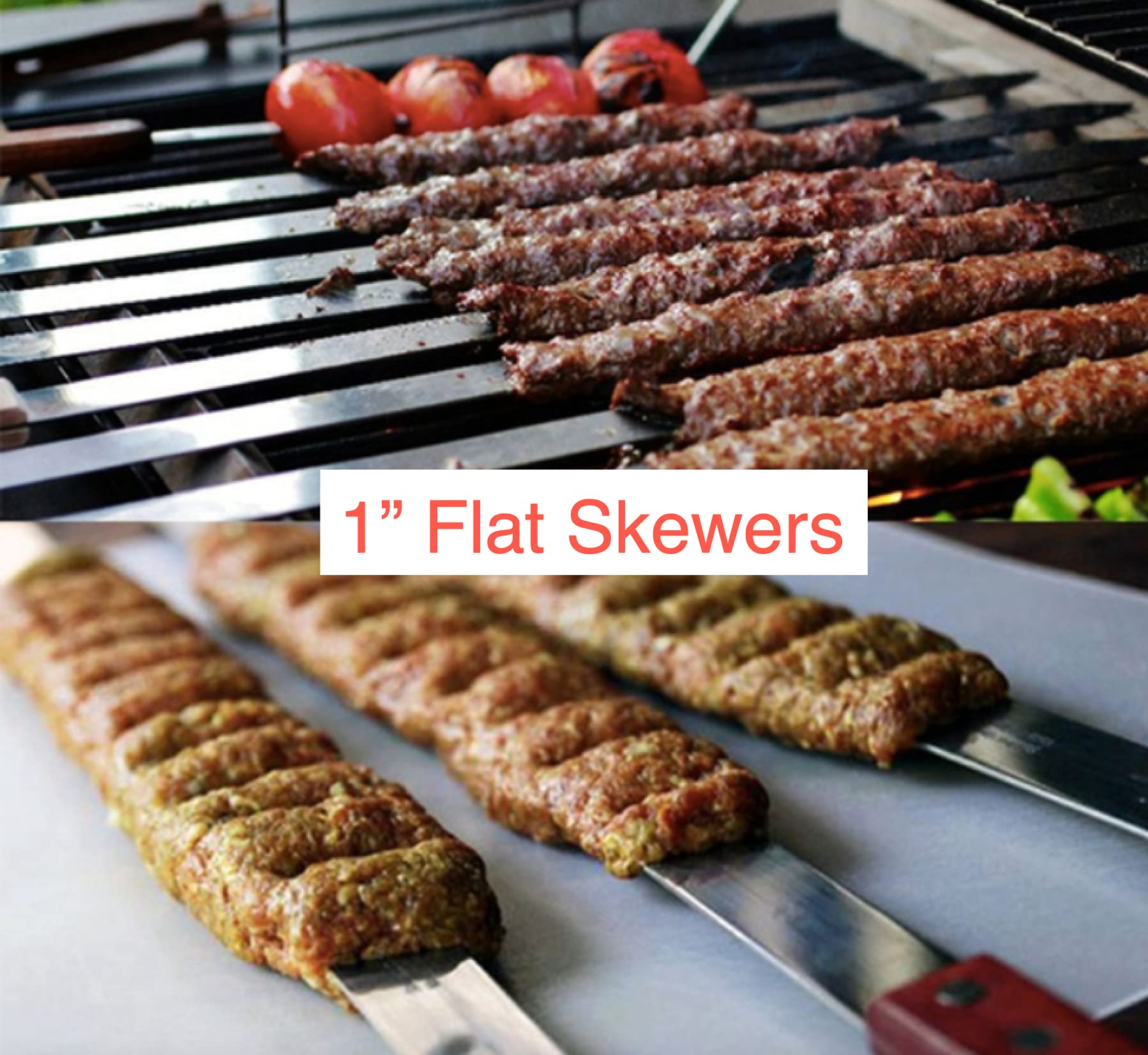 Wysokiej jakości szpikulce do grilla ze stali nierdzewnej, do grilla na zewnątrz, szpikulec, widelec do grilla z uchwytem z litego drewna, do grillowania, kebob Koubideh, perski brazylijski kebab, 12 szt