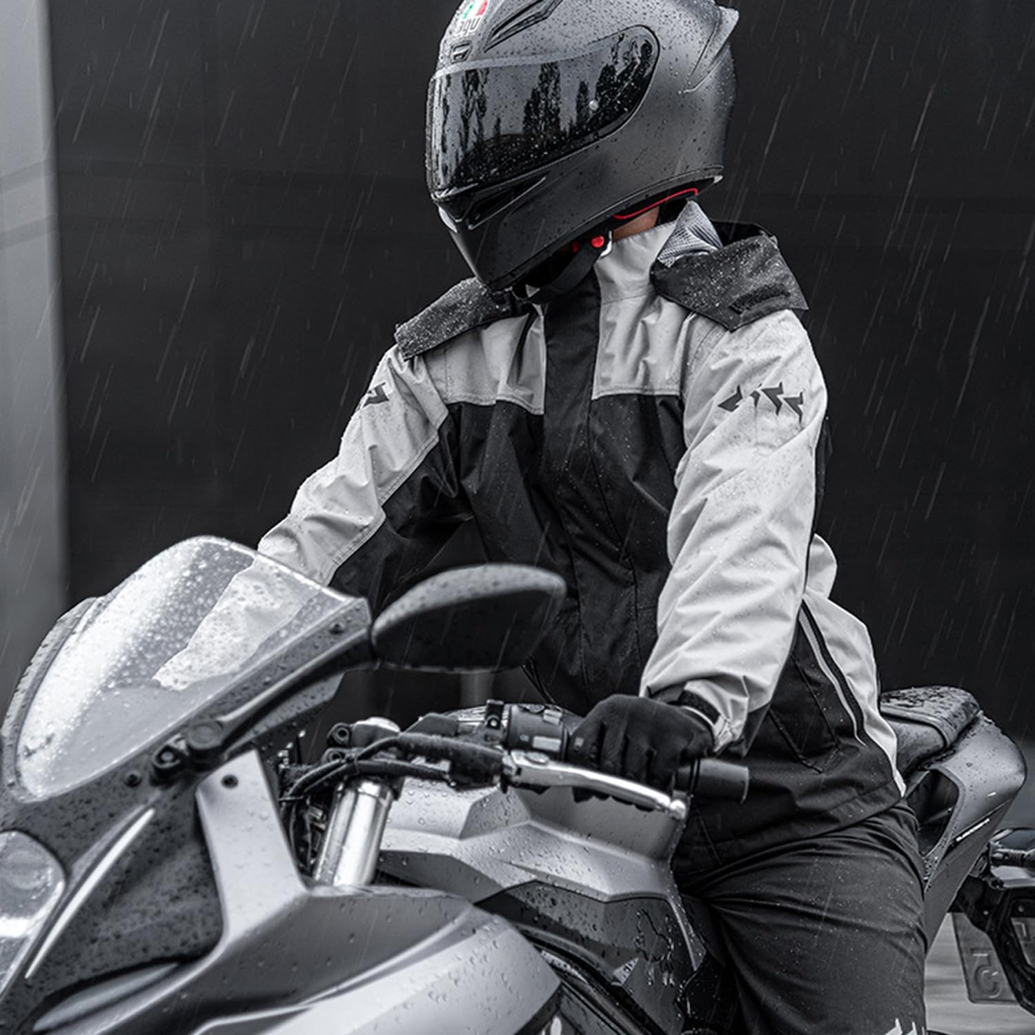 M&Catree Wodoodporne outdoorowe kombinezony przeciwdeszczowe motocyklowe, kurtki z kapturem, z bezpiecznym paskiem odblaskowym i spodniami, odzież przeciwdeszczowa