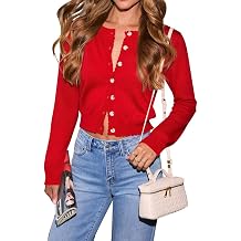 Ezbelle Summer Crop Shirt Womens Lightweight Cardigan Sweater Knit Clothes Red Casual Button Tops Spring Classy Vacation X-Large