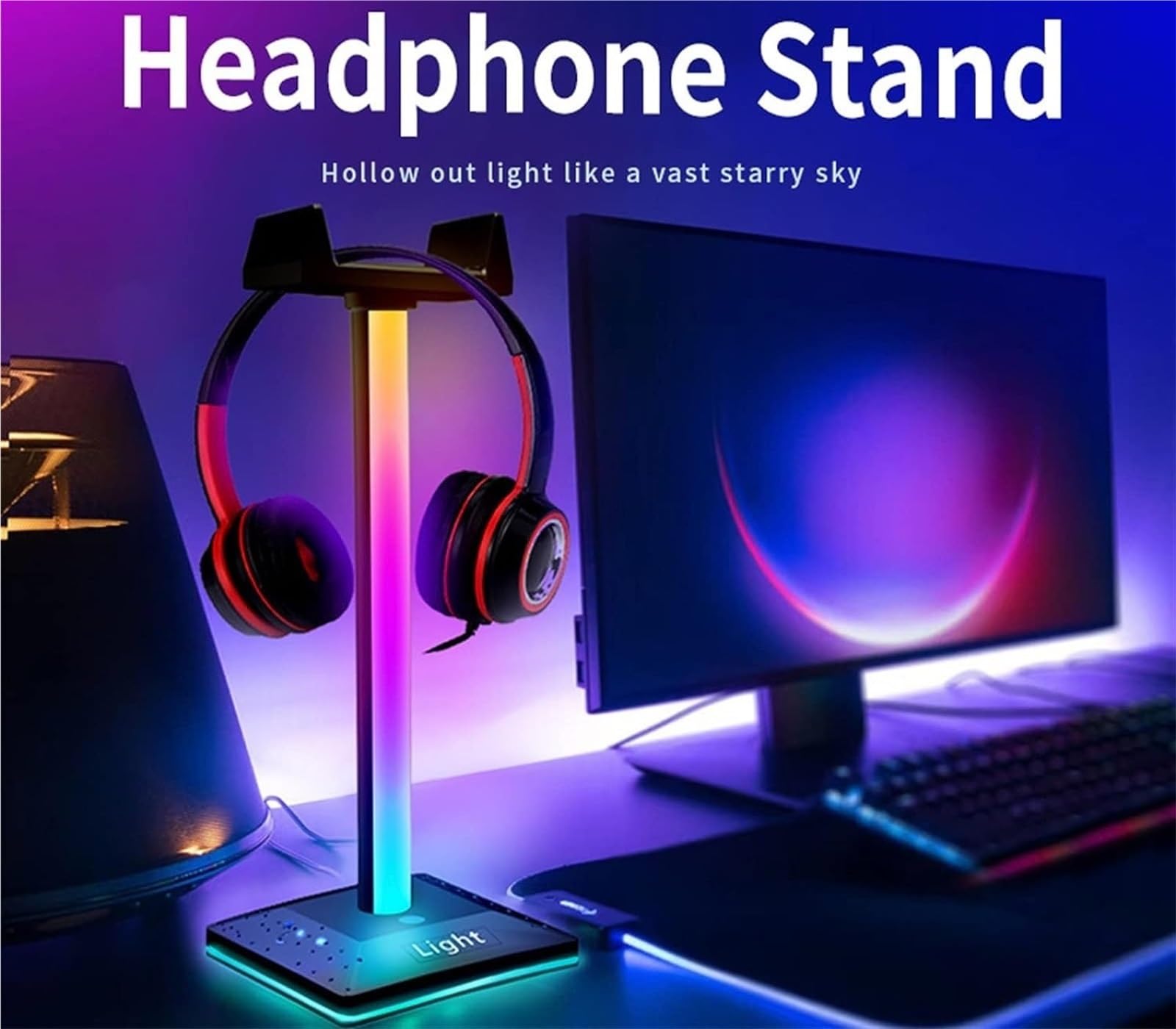 Soporte para Auriculares Puerto USB RGB Soporte para Juegos Soporte para Auriculares con Luz para Accesorios para Auriculares Soporte para Auriculares para Juegos De PC Soporte Auriculares