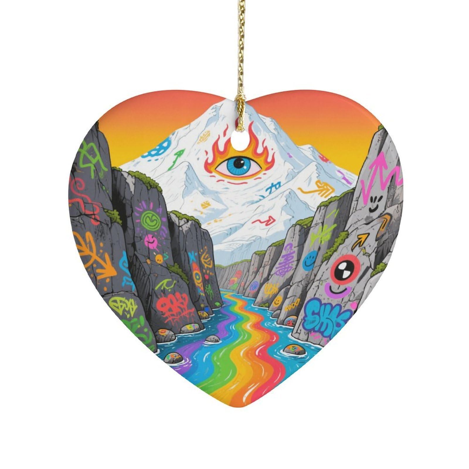 Fekiloot Style Graffiti Snow Mountain Valley Ceramic Ornament Home Decor Keepsake