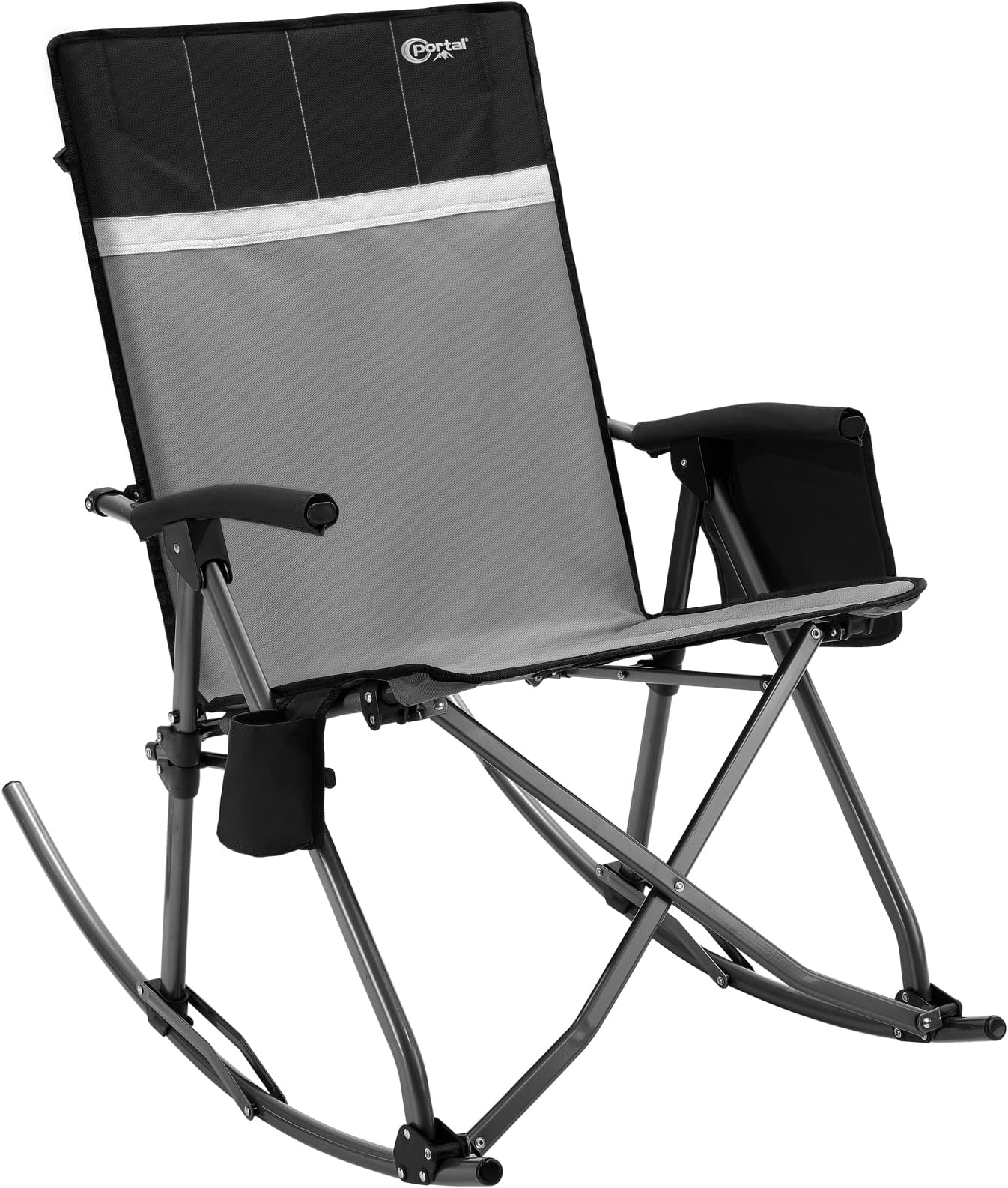 Oversized Folding Rocking Camping Chair for Adults, Portable & Foldable Outdoor Lawn Rocker Chairs with High Back Hard Armrests Carry Bag for Outside, Camp, Patio, Supports 400lbs, Grey&Black