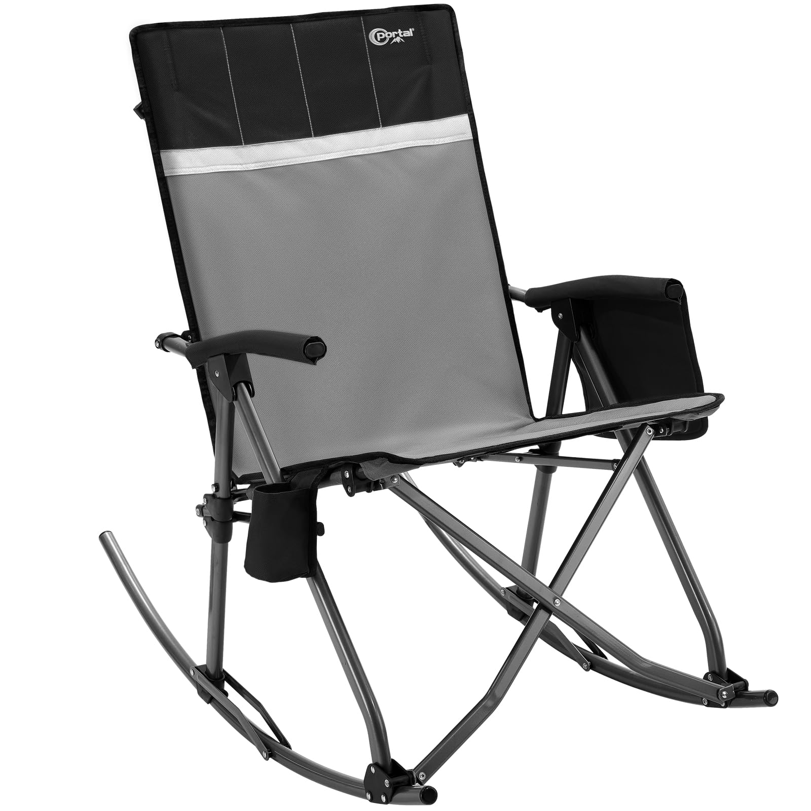 Portal Oversized Folding Rocking Camping Chair for Adults, Portable & Foldable Outdoor Lawn Rocker Chairs with High Back Hard Armrests Carry Bag for Outside, Camp, Patio, Supports 400lbs, Grey&Black