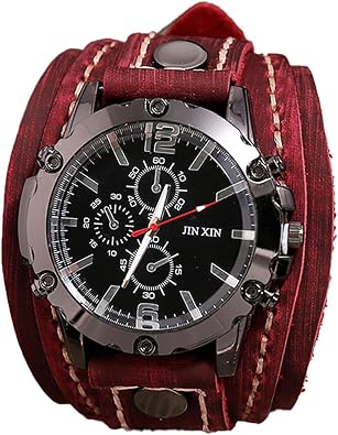 Mens Retro Hip-hop Punk Watch - Wide Strap, Leather Band Quartz Watch