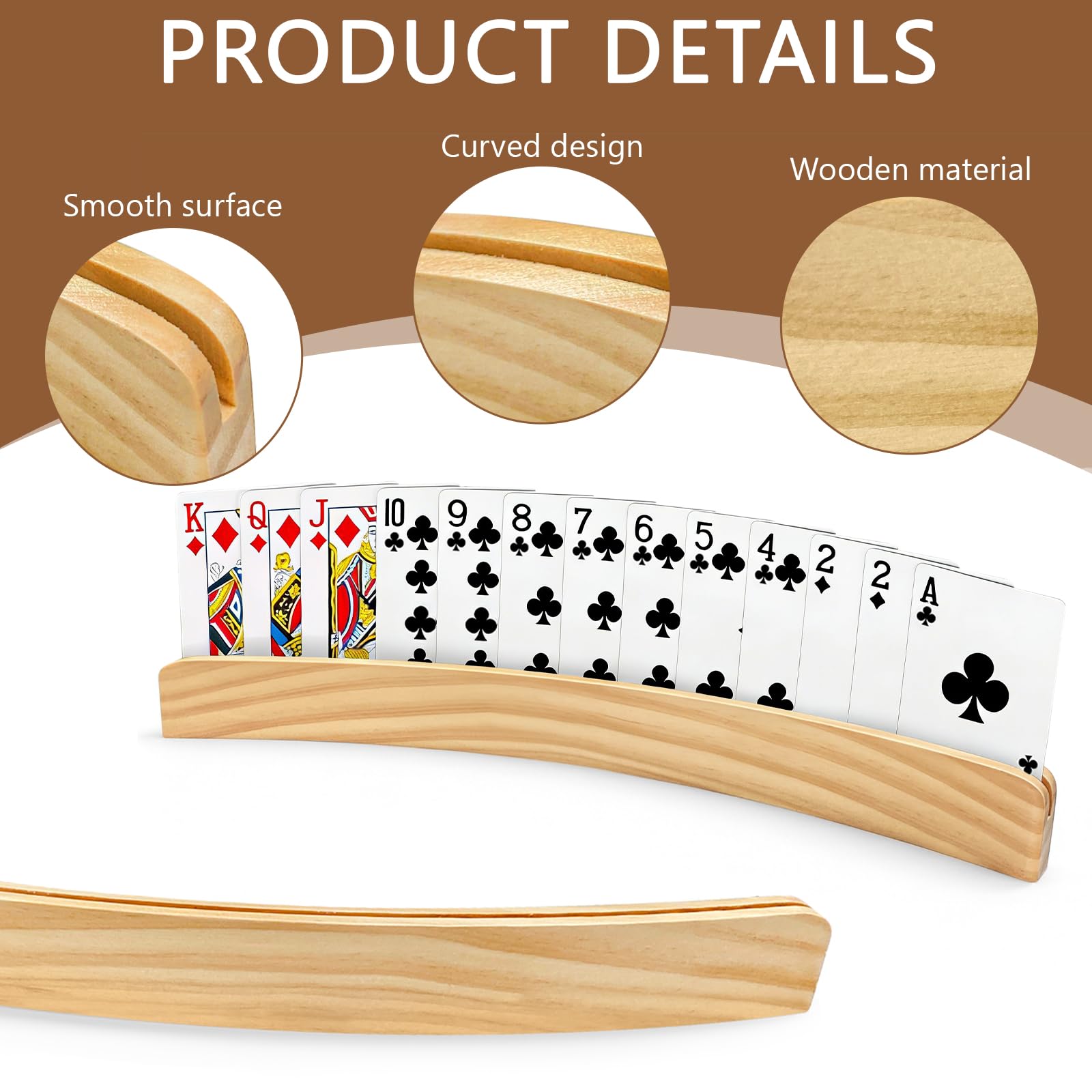 2 Piezas Soporte para Naipes de Madera 33cm, Playing Card Holder, Soporte Cartas Manos Libres, Apto Adultos y Personas Mayores (Amarillo)