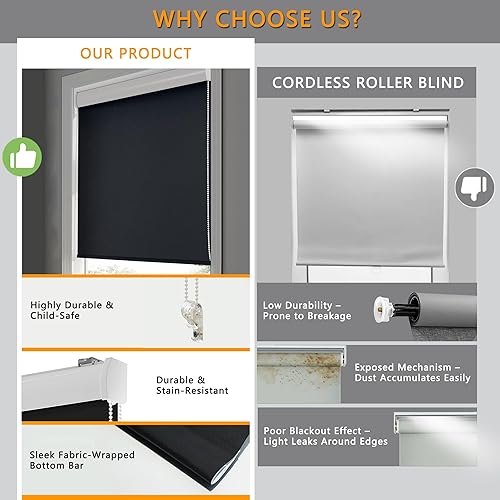 Miniatura 3 de Persianas enrollables opacas con cordón, impermeables, de tela con aislamiento térmico, protección UV, fáciles de instalar para el hogar, oficina,