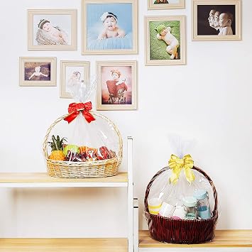 LazyMe Large Shrink Wrap Bags Cellophane Bags for Gift Baskets,40x47inch 5 Pcs and 32x40inch 10 Pcs, Easter Baskets Bags