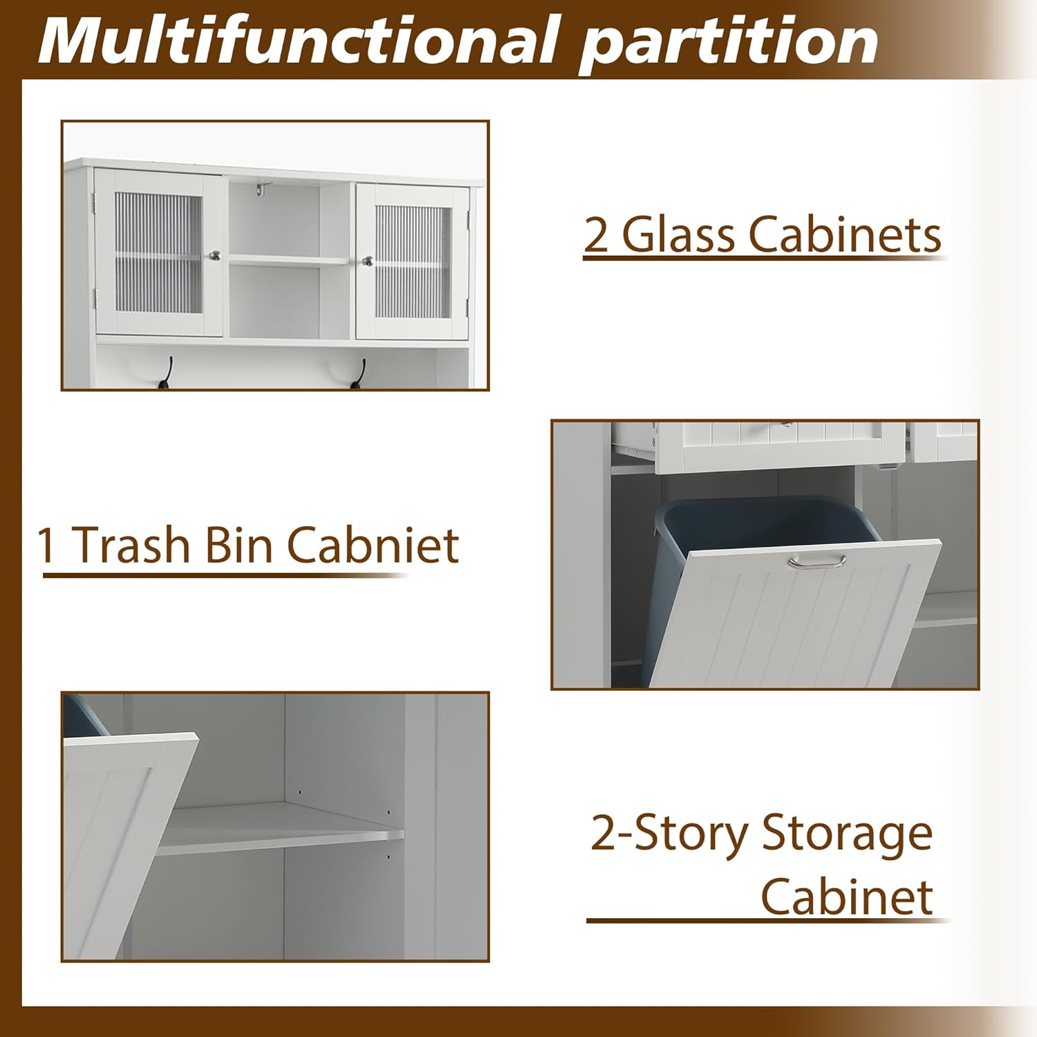 LOUVIXA 68.4" Kitchen Pantry Storage Cabinet, Freestanding Cupboard with Shelf, 2 Drawers and 1 Tilt Out Trash Cabinet, Tall Cabinets for Kitchen, Dinning Room, Living Room (White, Single Tilt)