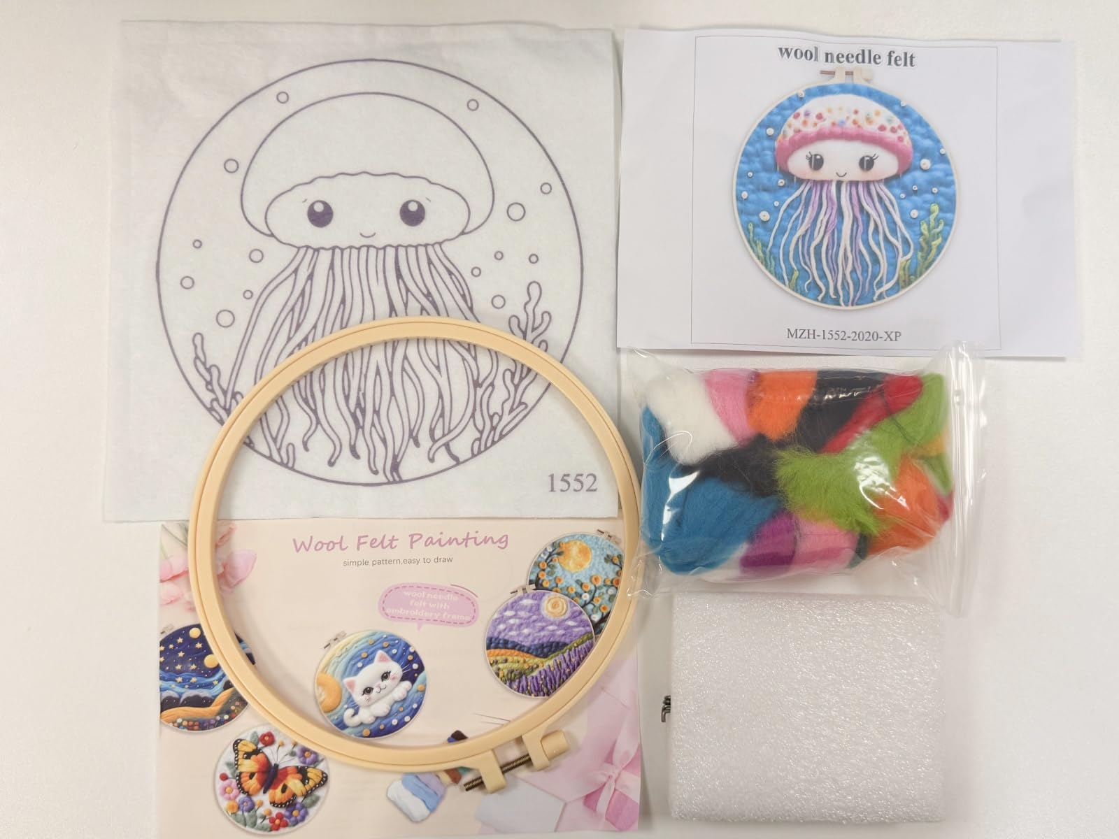 CaptainCrafts DIY Needle Felting Starter Kit, Wool Felt Supplies, Embroidery Hoops - Image 3