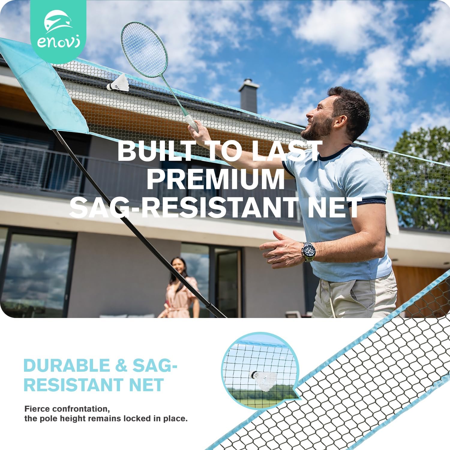 EasyGo Pro Badminton Set, with Net, 4 Racket, 4 Shuttlecocks, Portable Storage Box - Upgraded 15ft Wide Net, Adjustable Height Poles, for Backyards, Outdoor Games, Yard Games