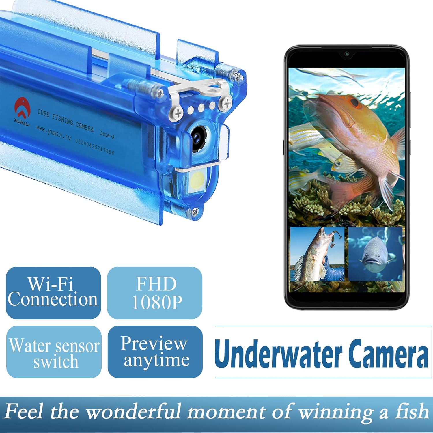 XiLiHaLa Wireless Underwater Fishing Camera 1080P,Wi-Fi Fish Cam with 64GB TF Card, Rechargeable Battery Loop Recording, Compatible with iOS and Android XiLiHaLa Wireless Underwater Fishing Camera 1080P,Wi-Fi Fish Cam with 64GB TF Card, Rechargeable Battery Loop Recording, Compatible with iOS and Android