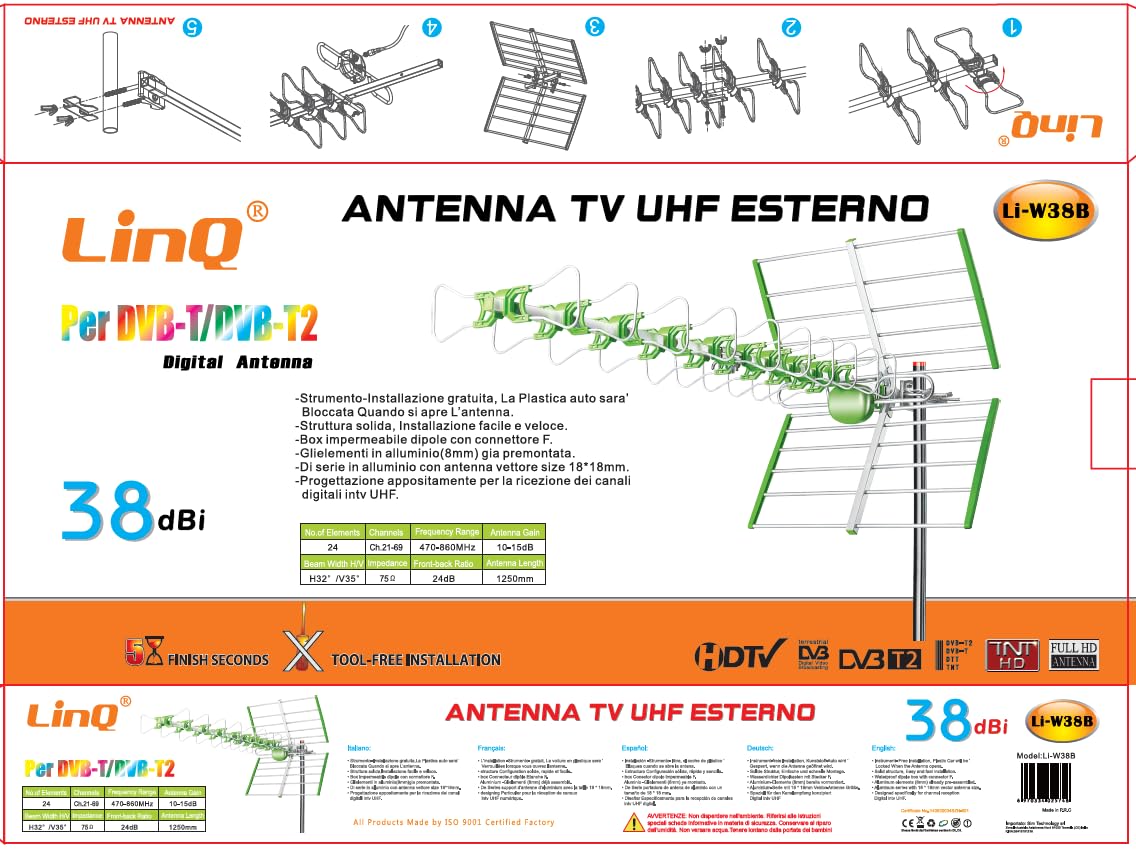 ANTENNA TV ESTERNA DVB-T2 DIGITALE TERRESTRE 4G LTE HD TELEVISORE RADIO ULTRA POTENTE ottima per ricezione debole (BLTE)