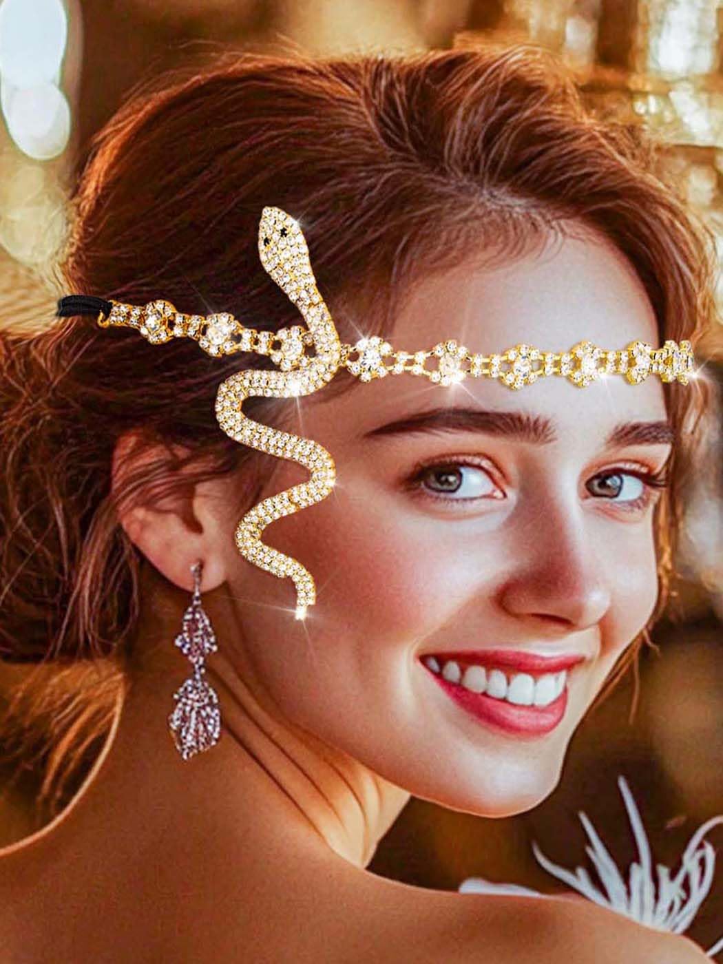 IYOU Snake 1920s Head Chain Tassel Wedding Headpiece Gatsby Party Hair Pieces Jewelry for Bride and Bridesmaid
