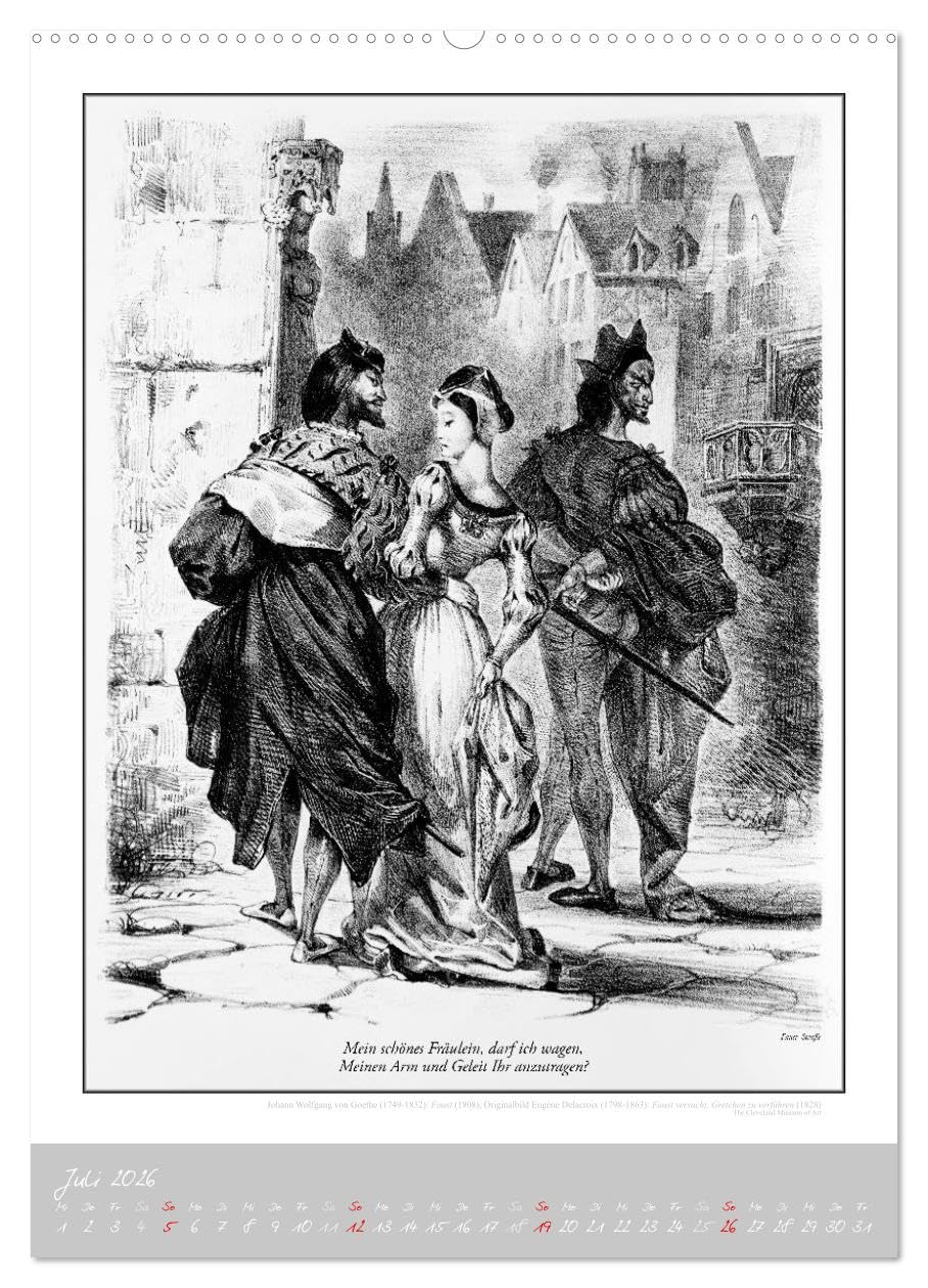 Faust - Weltliteraturkalender (hochwertiger Premium Wandkalender 2026 DIN A2 hoch), Kunstdruck in Hochglanz: Goethe. Literaturkalender von E. Delacroix. (CALVENDO Kunst)