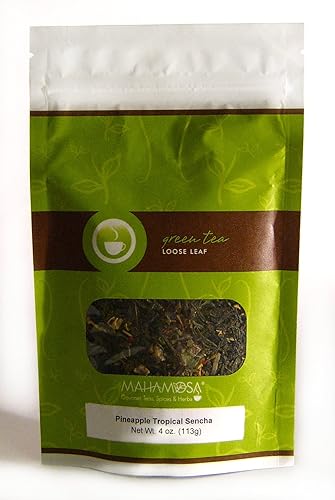 Mahamosa - Mezcla de té verde saborizado, hojas sueltas (Looseleaf) - Sencha tropical de piña, 4 onzas (con piña, mango), té verde de hoja suelta