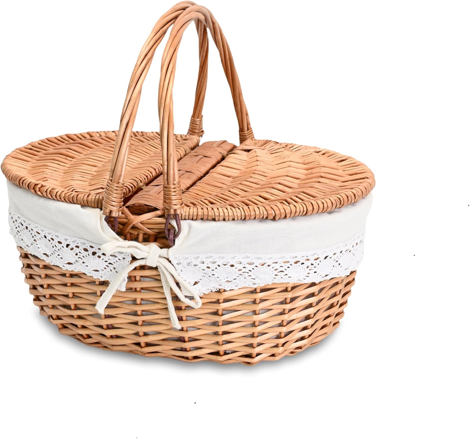 Little-Small Picnic Basket to Fit 1 Person with Removable Liner, Empty Mini Basket for Kids with Lids, Picnic Hamper with Foldable Handles, Natural Color Little Small -Natural
