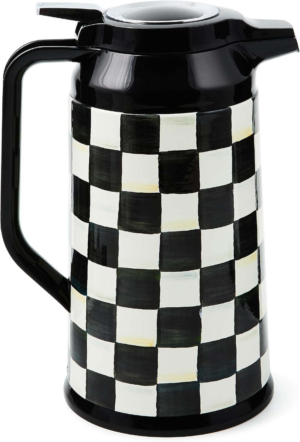 MACKENZIE-CHILDS Coffee Carafe, Stainless-Steel Coffee Carafe for Hot Liquids, 5.5-Cup Capacity, Black-and-White Courtly Check