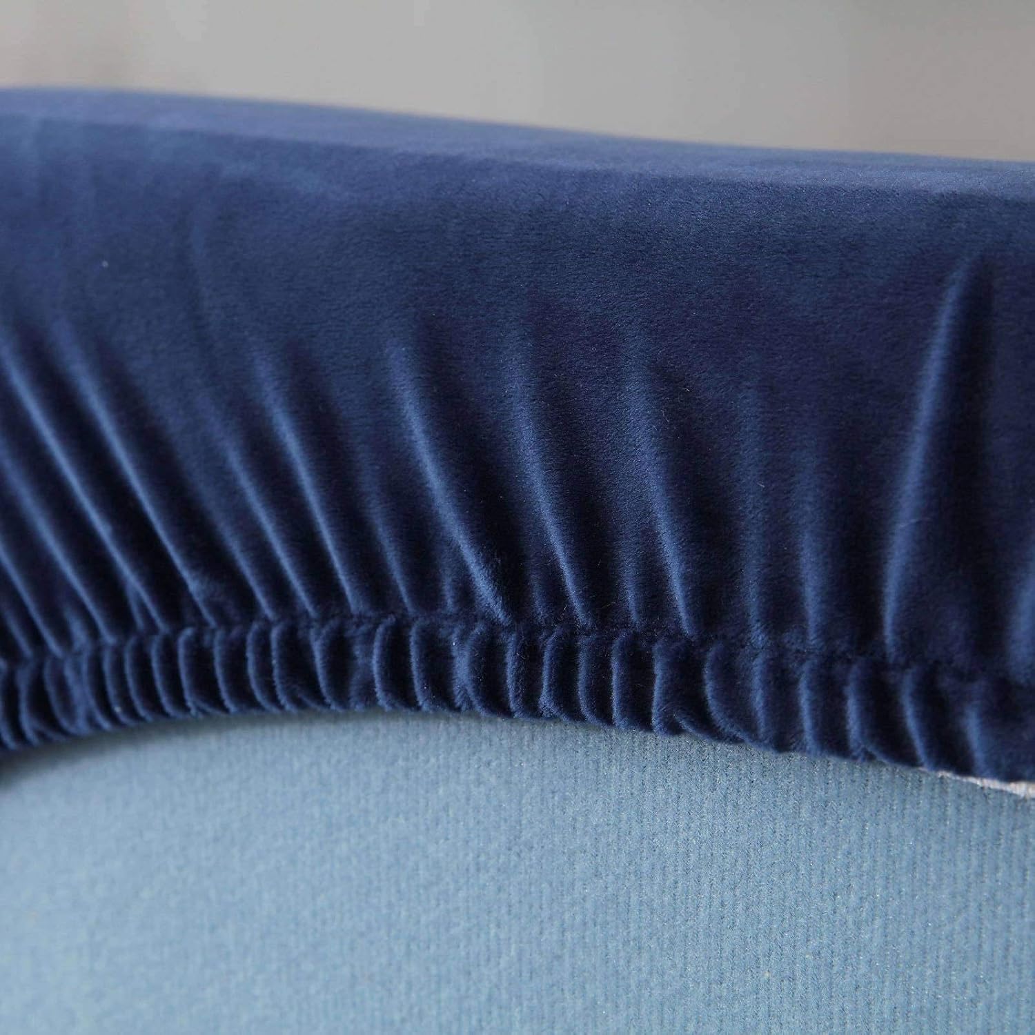 Super Stretch Seat Cushion Cover,Velvet Couch Seat Cover for L Shape Chaise Lounge Soft Furniture Protector with Elastic Bottom for Chair Settee Loveseat Sofa-Chaise-Navy Blue