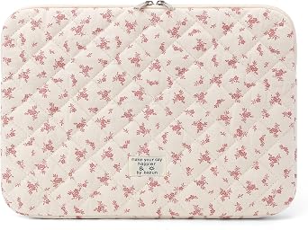Puffy Laptop Sleeve 13 Inch Cute Quilted Laptop Protective Case Padded Floral Computer Sleeve for MacBook A-Pink, 13 Inch